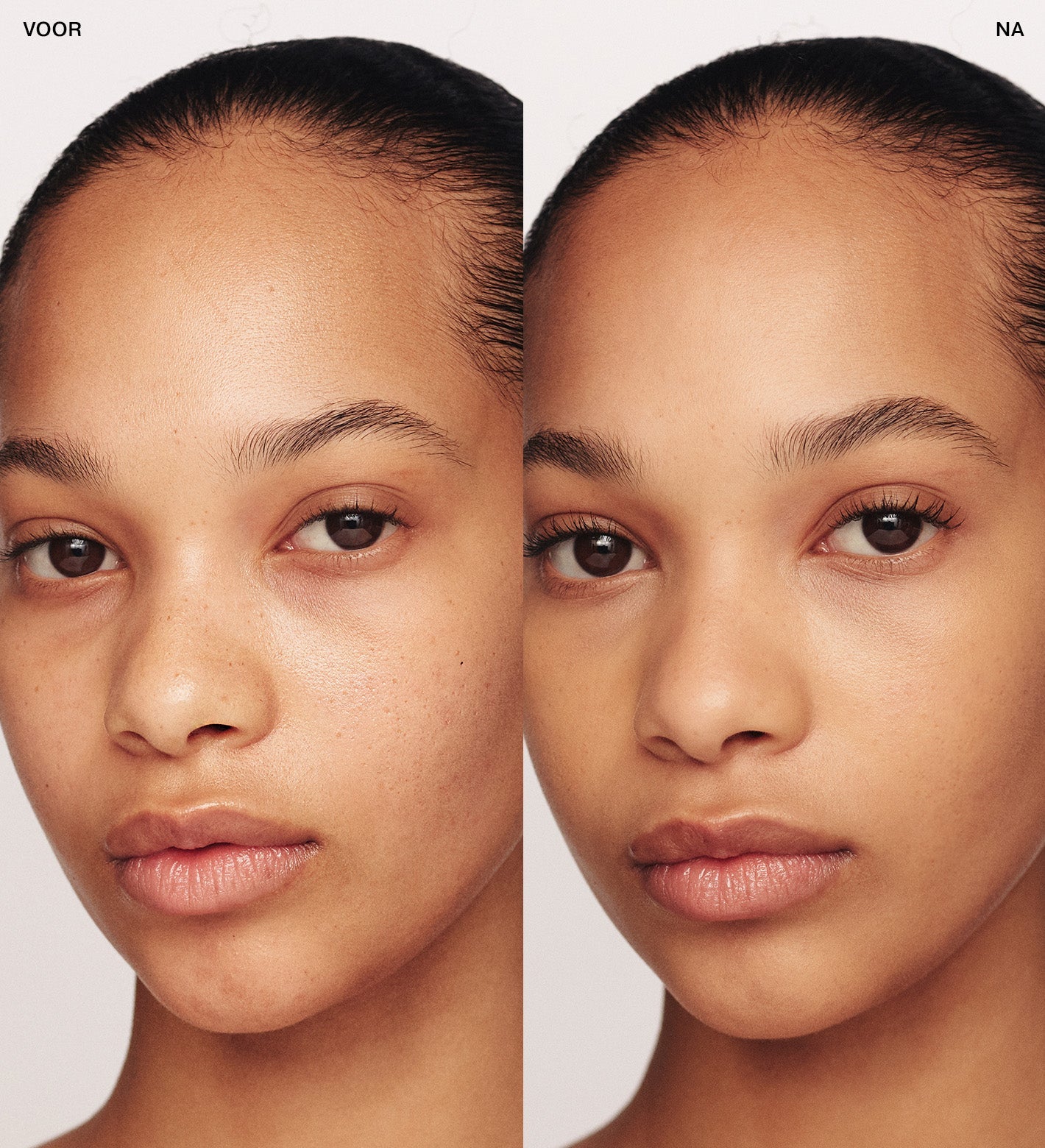 Meroda Cosmetics Velvet Skin Primer voor en na vergelijking met vervaagde poriën en een gladde huidstructuur
